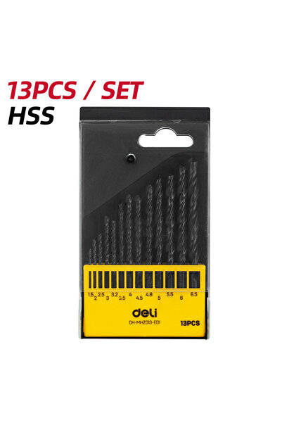 Deli Professional HSS Drill Bit Set - 13PC (1.5-6.5mm) High-Speed Steel Bits for Metal/Wood/Plastic