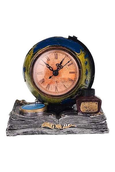 velve Ceas decorativ de birou din rasina, cu glob pamantesc si cifre romane, ...