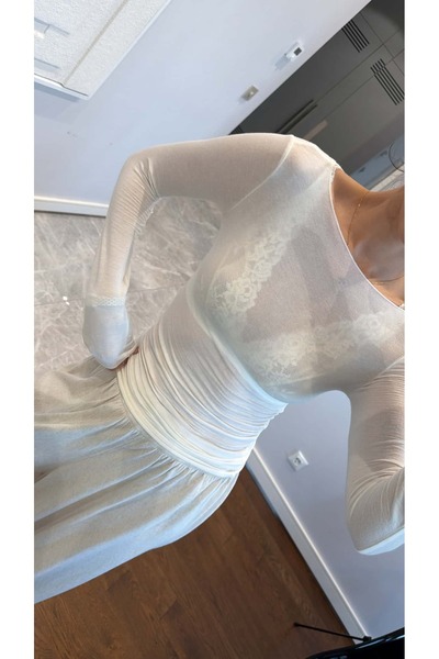 manana fashion Διαφανής μπλούζα από κασμίρ με λαιμόκοψη καγιάκ