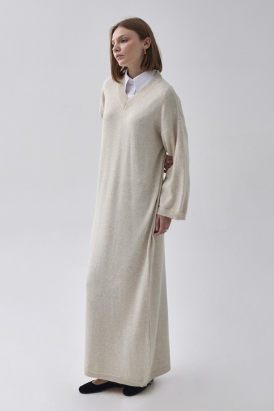 ZÜLAYS V Yaka Triko Elbise Taş