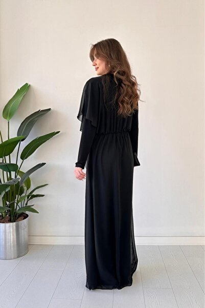 MaziButik Asymmetrical Detailed Chiffon Jumpsuit Black