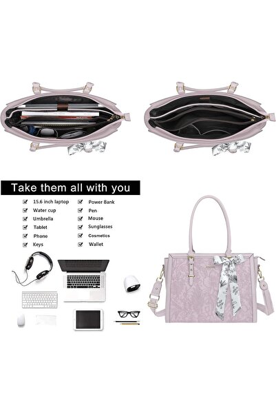 Mosiso حقيبة كمبيوتر محمول للنساء، حقيبة حمل من جلد البولي يوريثان، حقيبة كمبيوتر منقوشة من الأمام على شكل زهرة الكركديه مع سي