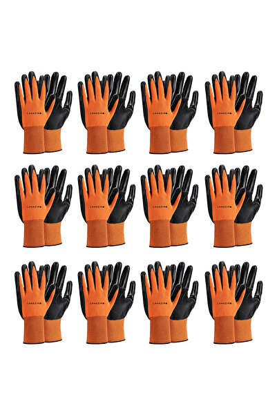 Lawazim Cotton Working Gloves - 12 Pairs Orange - Protective Rubber Grip Durable Knitted Work Gloves
