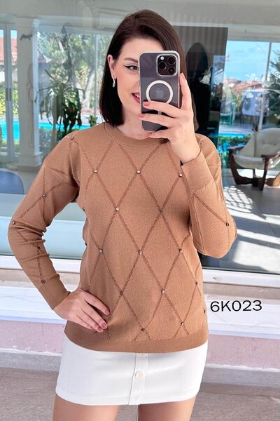 İnce Topuk Baklava Patterned Knitwear Blouse 6K023