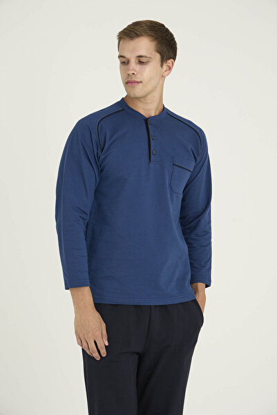 KLY 100% Cotton Men's Midi Collar Pajama Set Stylish Design