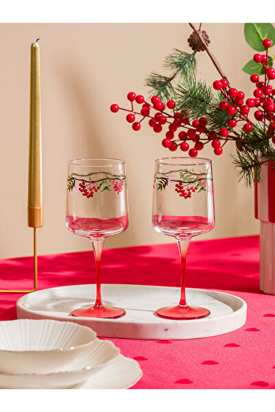 LC Waikiki كوب زجاجي مطبوع عليه الكرز المختلط، طقم من قطعتين، 430 مل