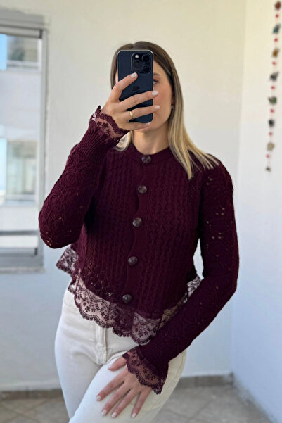 Kubos Moda Tül Detaylı Bisiklet Yaka Siyah Hırka