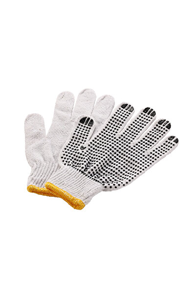 Lawazim Cotton Working Gloves - 10 Pairs - Protective Non-Slip Rubber Grip Knitted Work Gloves