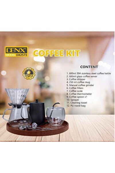 Denx طقم قهوة ١٢ في ١ مع وعاء زجاجي، وحامل فلتر، وكوب قهوة، وملحقات، ٦٠٠ مل - DX2573