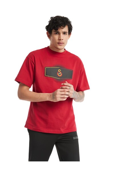 Galatasaray Αυθεντικό ανδρικό μπλουζάκι με λογότυπο GS με λογότυπο Laser Lion με άδεια χρήσης