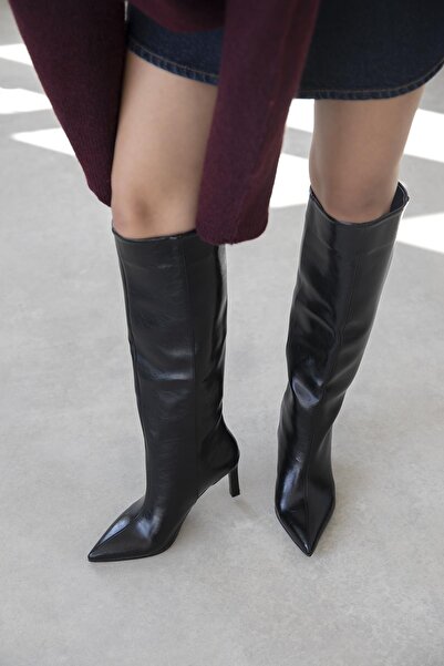 STRASWANS Γυναικείες μπότες από τσαλακωμένο δέρμα Judd Μαύρες