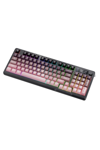 FreeWolf M96 kablosuz 2.4ghz kablosuz + bt çift Modlu klavye Led Ekranlı oyun klavyesi ile PBT Knob Rainbow