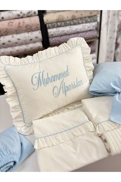 GAYE EV TEKSTİLİ 100% Cotton Oeko-Tex Certified Name Embroidered Baby Pique Duvet Cover Set