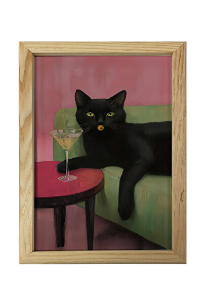 AND Ahşap Çerçeveli Kedi Temalı Tablo Tekli MDF Poster Tablo Duvar Dekoru (21...