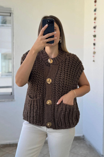 Kubos Moda Pocket Detail Wool Knit Brown Vest