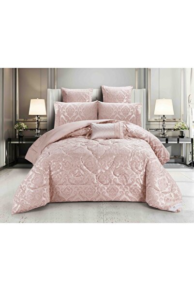 JOJO HOME Jacquard Gift Set, 7 Pieces, With Duvet Included, Pink