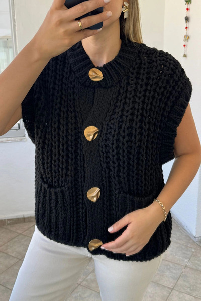 Kubos Moda Pocket Detail Wool Knit Black Vest