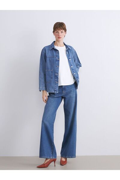 LC Waikiki LCWAIKIKI Classic Gömlek Yaka Oversize Kadın Jean Ceket