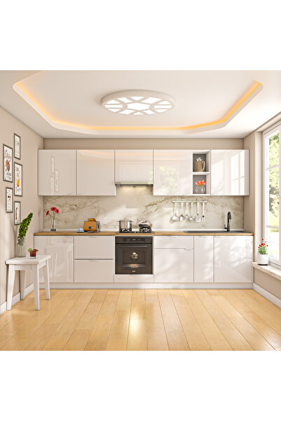 DEKOREX Elsa 330 Cm Aspiratör Fırın Ve Çekmece Modüllü Meşe Tezgahlı Hazır Mutfak Ls-330asp-c-mt