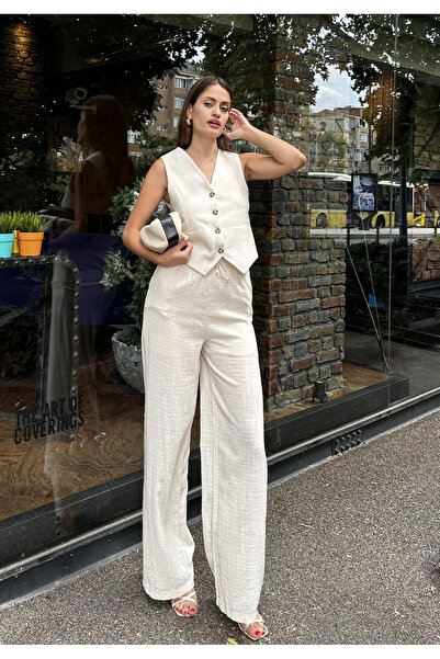 Angel Mia بنطلون كتان برباط طبيعي