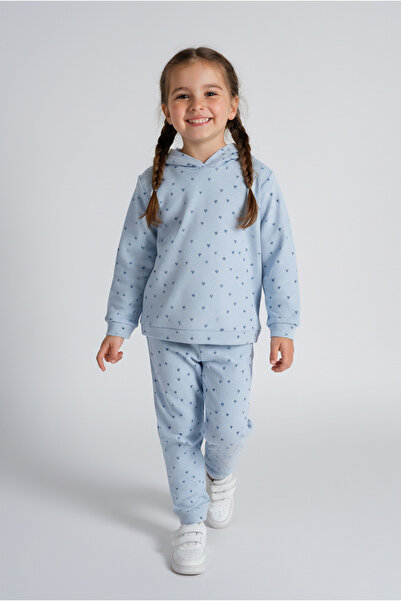 Kyron Kız Çocuk Puantiyeli Kapüşonlu Takım - MAVİ