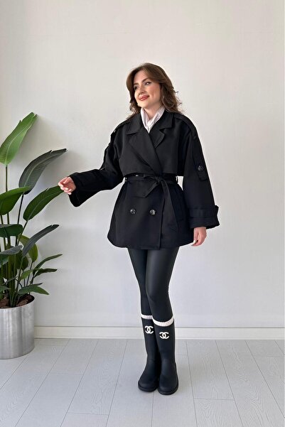 MaziButik Ara Boy Premium Trençkot Siyah