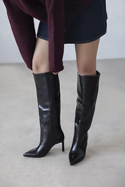 STRASWANS Γυναικείες μπότες από τσαλακωμένο δέρμα Judd Μαύρες