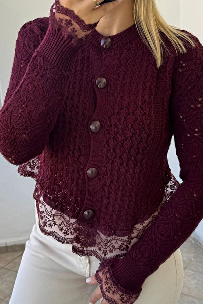 Kubos Moda Tül Detaylı Bisiklet Yaka Siyah Hırka