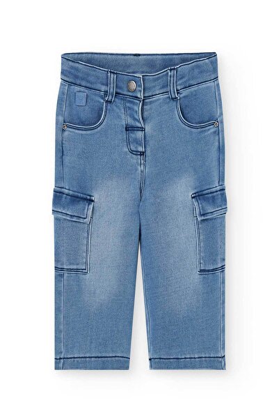 Boboli Girls' Cargo Pocket Denim Pants