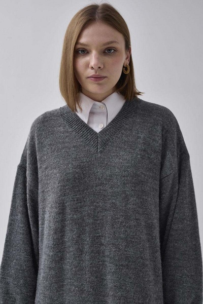 ZÜLAYS V Yaka Triko Elbise Antrasit