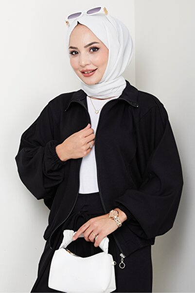 Bestenur Zippered Oversize Suit 1595 - Black