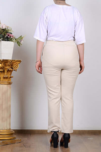 Armine 25KT205 Bej Kadın Beli Lasrikli Havuç Kesim Kumaş Pantolon