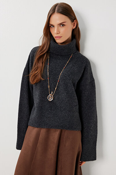 Lovelyİstanbul Balıkçı Yaka Yün Karışımlı Kazak LYY0134 ANTRASİT