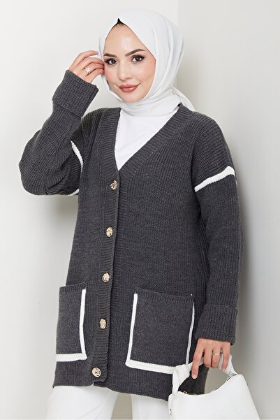 Bestenur İlge Buttoned Knitwear Cardigan 1597 - Anthracite