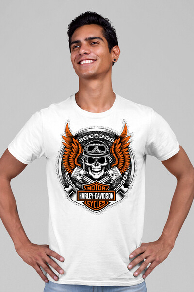 ROCKANDROLL Tricou pentru bărbați cu mânecă scurtă, alb, cu aripi de motociclist
