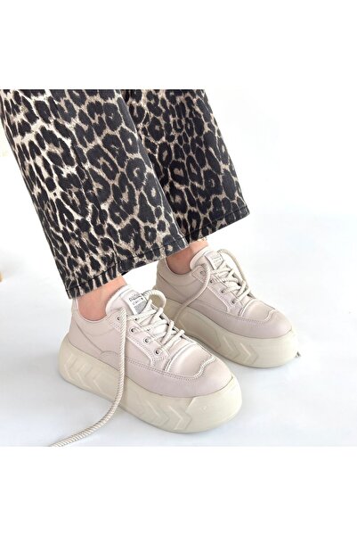 Erbilden Emwa Beige Leather Lace-Up Sneakers