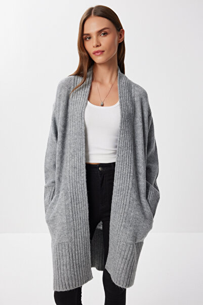 Lovelyİstanbul Cepli Uzun Triko Hırka LZA0014 GRİ