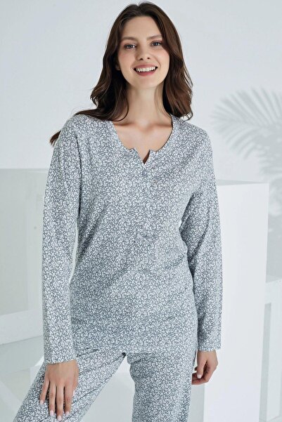 gd goldoremi 98277 Γυναικείο κοστούμι πιτζάμα με μακρυμάνικο γιακά με ανοιχτό...