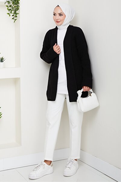 Bestenur Enfil Shawl Collar Knitwear Cardigan 1598 - Black