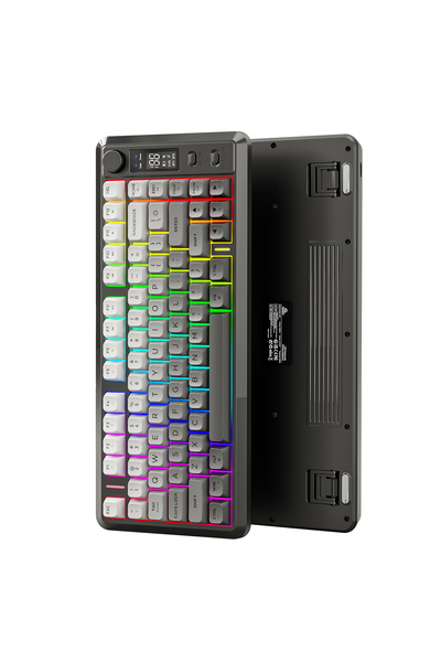 FreeWolf M75 kablosuz 2.4ghz kablosuz + bt çift Modlu klavye Led Ekranlı oyun klavyesi ile PBT Knob Rainbow