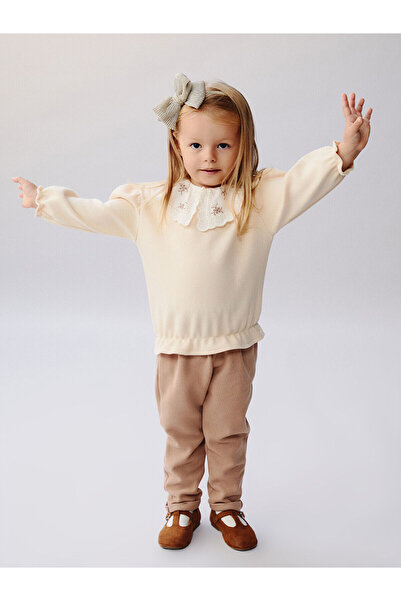 LC Waikiki Lcw Baby Beige Bebe Collar Long Sleeve Baby Girl Blouse and Leggin...