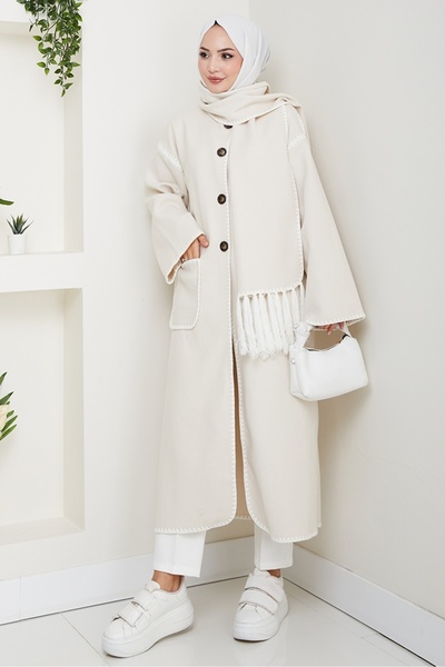 Bestenur Μακρύ μπουφάν Arlin με κασκόλ 1591 - Μπεζ