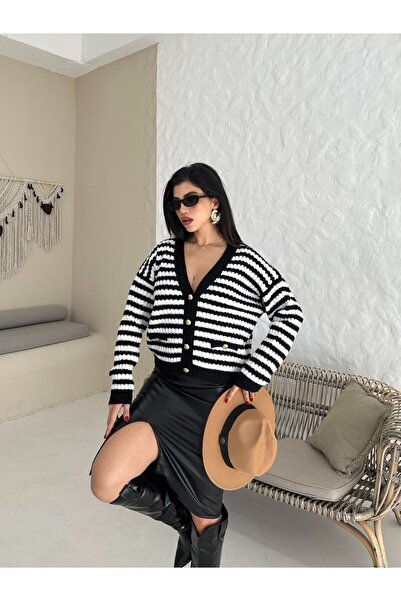 DİMA FASHİON كارديجان محبوك ناعم مخطط