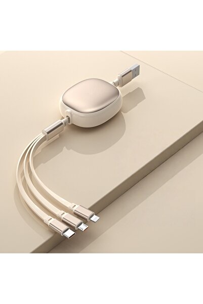 Flippy Retractable Universal 3-in-1 Phone Cable, Micro-USB/Lightning/USB-C, 1.2 m, Beige