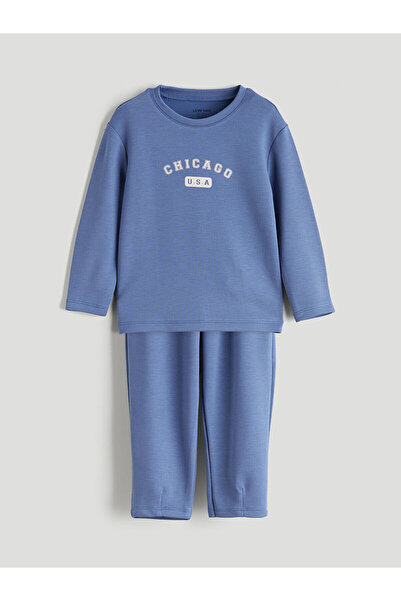 LC Waikiki Mavi Bisiklet Yaka Erkek Bebek Sweatshirt Ve Eşofman Alt 2'li