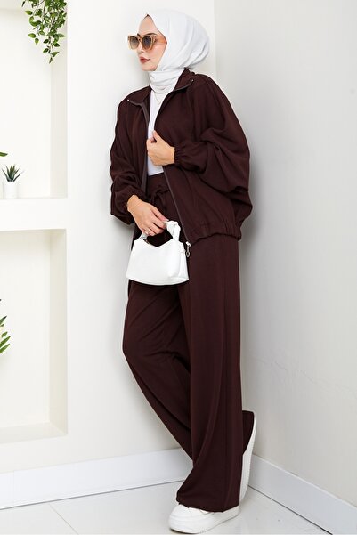 Bestenur Zippered Oversize Suit 1595 - Bitter Brown