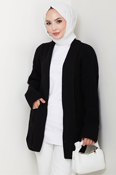 Bestenur Enfil Shawl Collar Knitwear Cardigan 1598 - Black