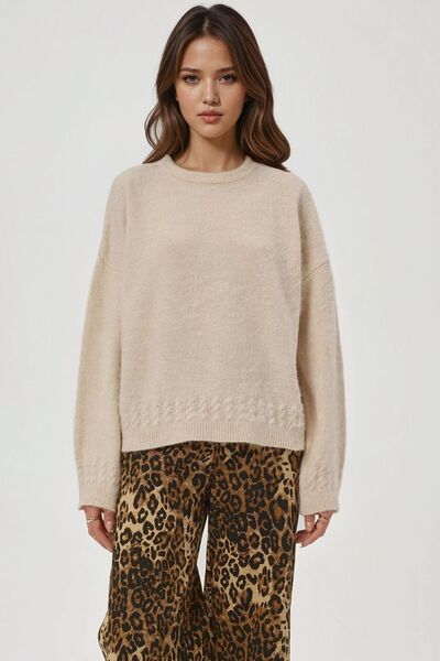 Hiccup Pulover tricotat cu textura moale, cu detaliu tricotat, cu gâtul rotund