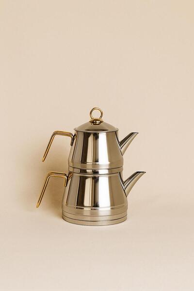 DOWRY STİL Vival Family Size Gold 4 Piece Teapot Set 18/10 1.00 Lt 2.00 Lt