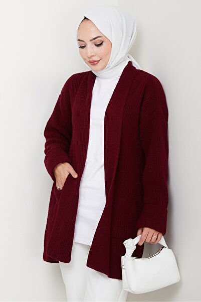 Bestenur Enfil Shawl Collar Knitwear Cardigan 1598 - Burgundy